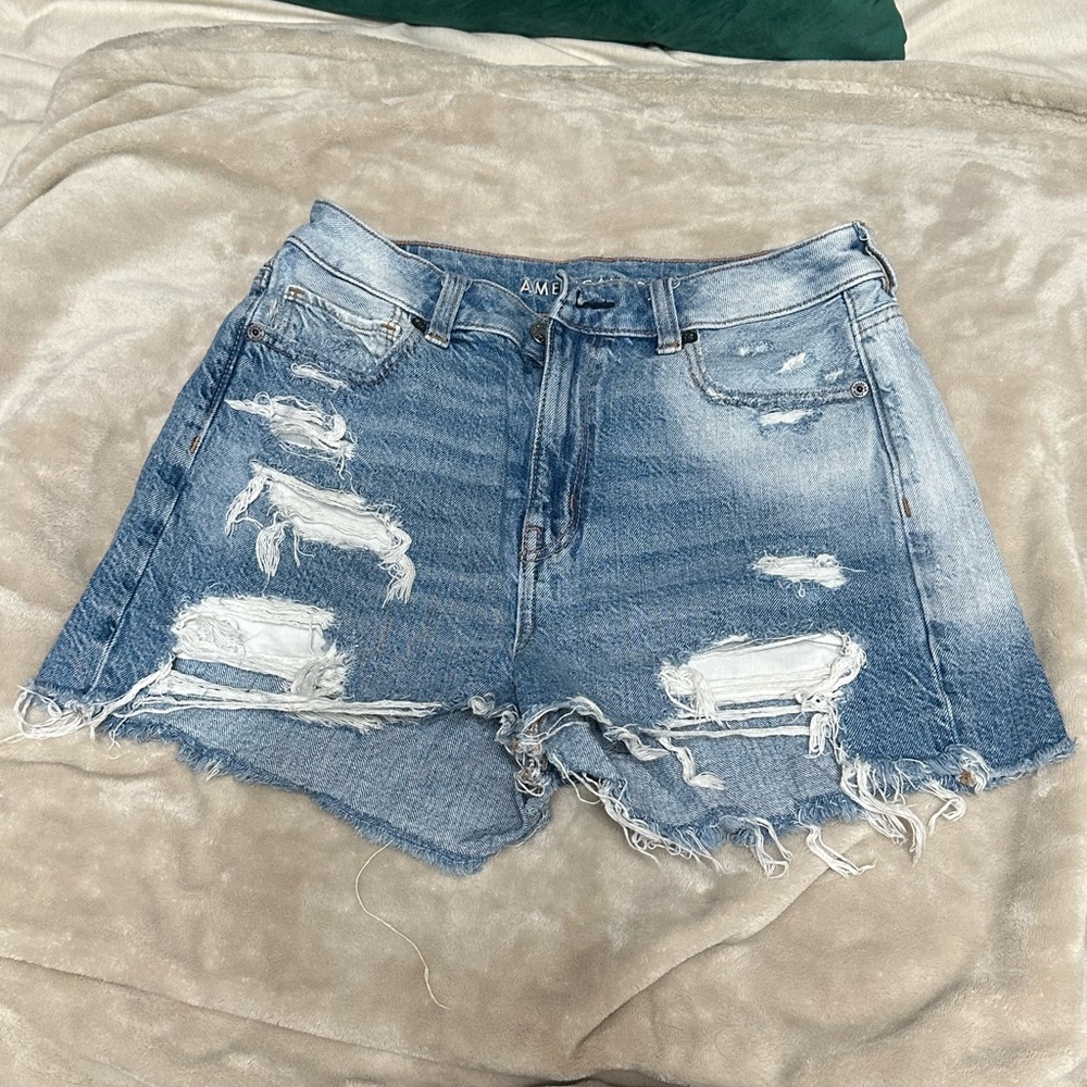 American Eagle Outfitters Blue Distressed Jean Shorts High-Waisted